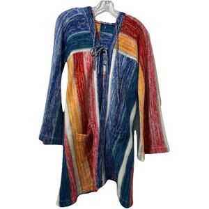 Vintage 70s Open Front Cardigan Hoodie Metallic Thread Size M/L? Boho Hippie